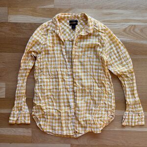 J. Crew Yellow and White Gingham Button-Down Shirt